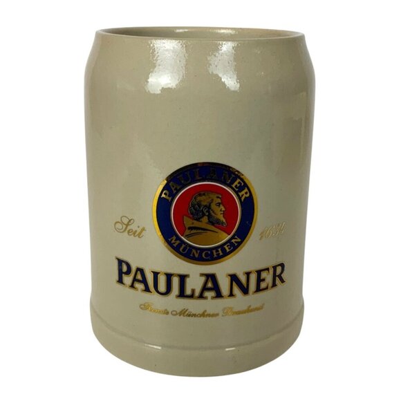 Paulaner Ceramic Beer Stein .5L Beige Mug Bavarian Beer Collectible Barware - Picture 1 of 8